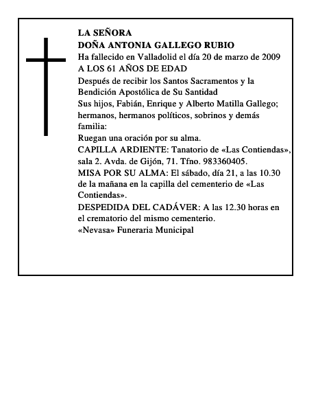 DOÑA ANTONIA GALLEGO RUBIO