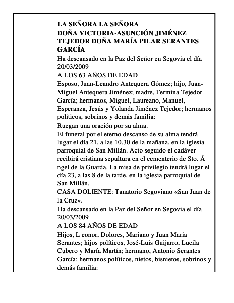 DOÑA VICTORIA-ASUNCIÓN JIMÉNEZ TEJEDOR DOÑA MARÍA PILAR SERANTES GARCÍA