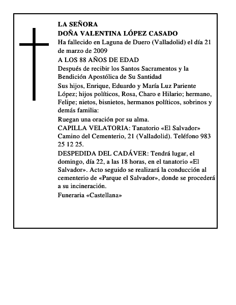 DOÑA VALENTINA LÓPEZ CASADO