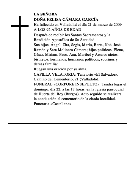 DOÑA FELISA CÁMARA GARCÍA