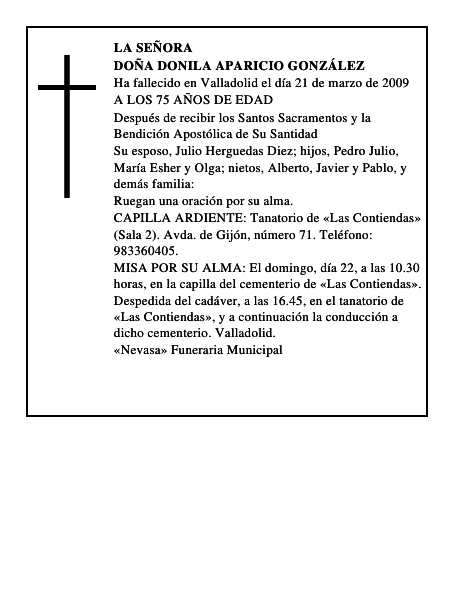 DOÑA DONILA APARICIO GONZÁLEZ