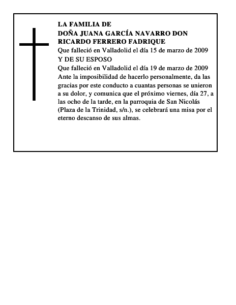 DOÑA JUANA GARCÍA NAVARRO DON RICARDO FERRERO FADRIQUE