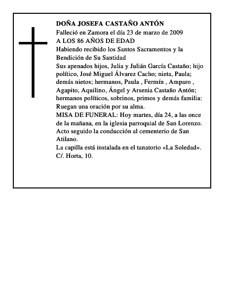 DOÑA JOSEFA CASTAÑO ANTÓN