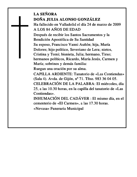 DOÑA JULIA ALONSO GONZÁLEZ
