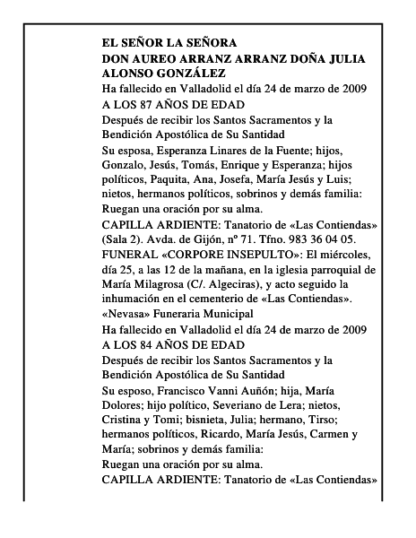 DON AUREO ARRANZ ARRANZ DOÑA JULIA ALONSO GONZÁLEZ