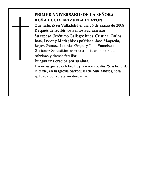 DOÑA LUCIA BRIZUELA PLATON