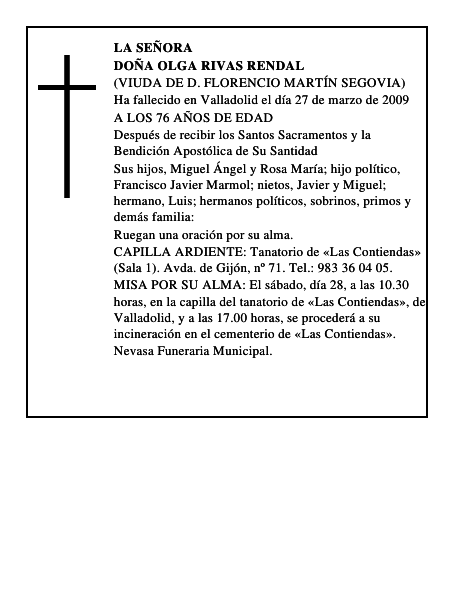DOÑA OLGA RIVAS RENDAL