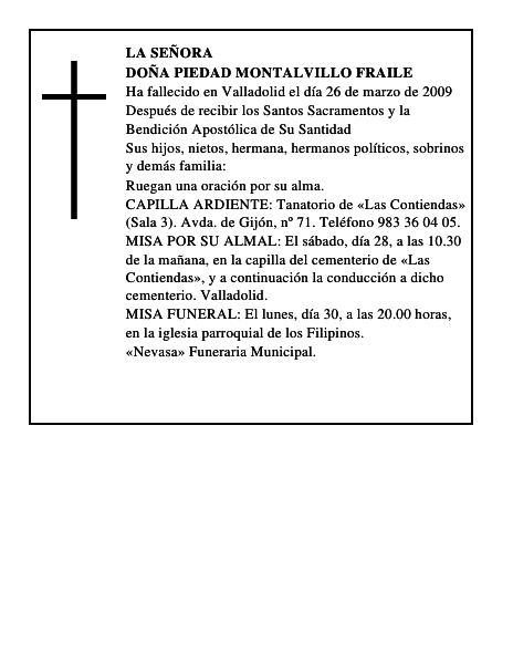 DOÑA PIEDAD MONTALVILLO FRAILE