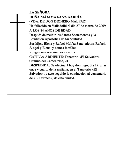 DOÑA MÁXIMA SANZ GARCÍA