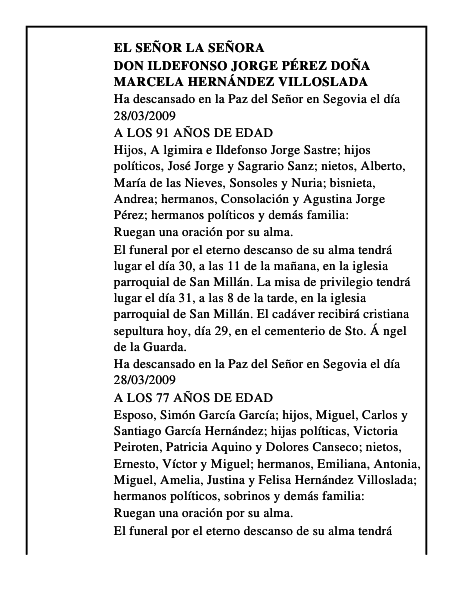 DON ILDEFONSO JORGE PÉREZ DOÑA MARCELA HERNÁNDEZ VILLOSLADA