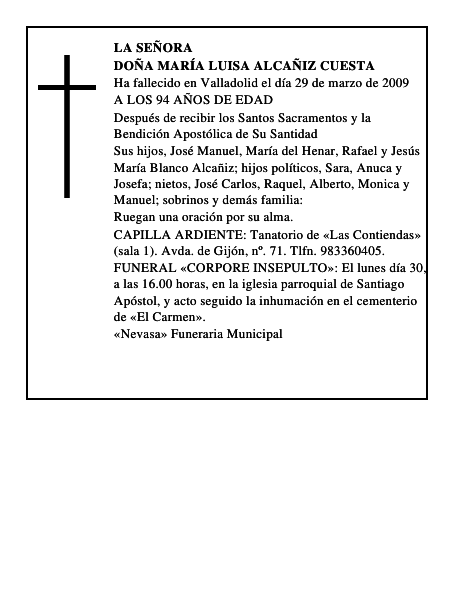 DOÑA MARÍA LUISA ALCAÑIZ CUESTA