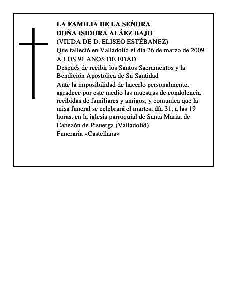 DOÑA ISIDORA ALÁEZ BAJO