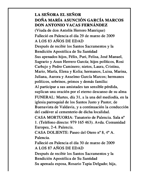 DOÑA MARÍA ASUNCIÓN GARCÍA MARCOS DON ANTONIO VACAS FERNÁNDEZ