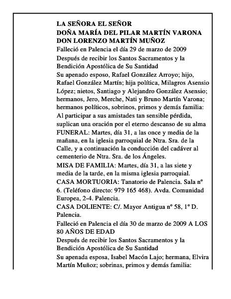 DOÑA MARÍA DEL PILAR MARTÍN VARONA DON LORENZO MARTÍN MUÑOZ