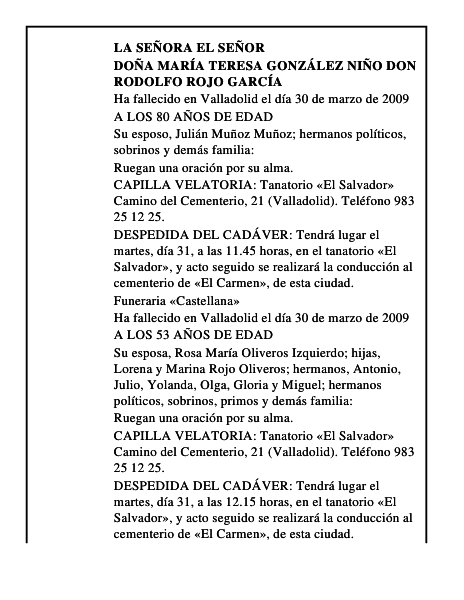 DOÑA MARÍA TERESA GONZÁLEZ NIÑO DON RODOLFO ROJO GARCÍA