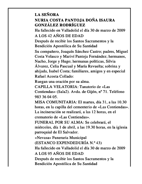 NURIA COSTA PANTOJA DOÑA ISAURA GONZÁLEZ RODRÍGUEZ