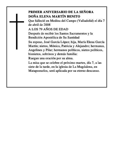DOÑA ELENA MARTÍN BENITO