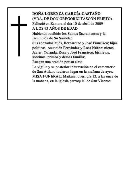 DOÑA LORENZA GARCÍA CASTAÑO