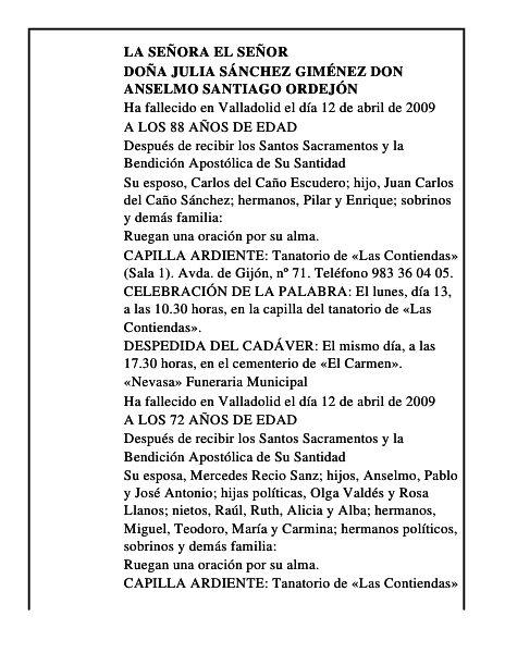 DOÑA JULIA SÁNCHEZ GIMÉNEZ DON ANSELMO SANTIAGO ORDEJÓN