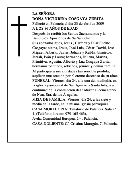 DOÑA VICTORINA COSGAYA ZURITA