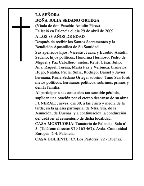 DOÑA JULIA SEDANO ORTEGA