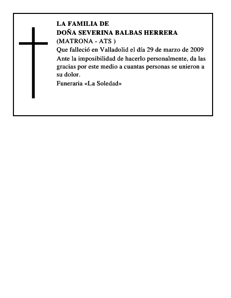 DOÑA SEVERINA BALBAS HERRERA
