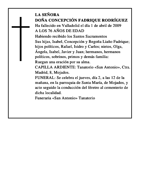 DOÑA CONCEPCIÓN FADRIQUE RODRÍGUEZ