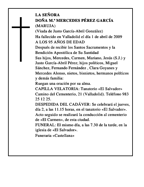 DOÑA M.ª MERCEDES PÉREZ GARCÍA