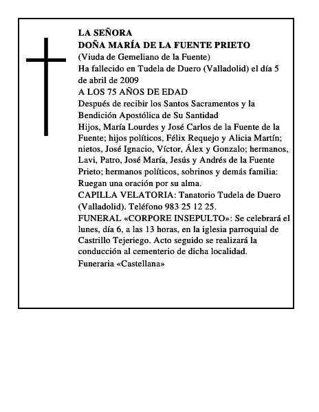 DOÑA MARÍA DE LA FUENTE PRIETO
