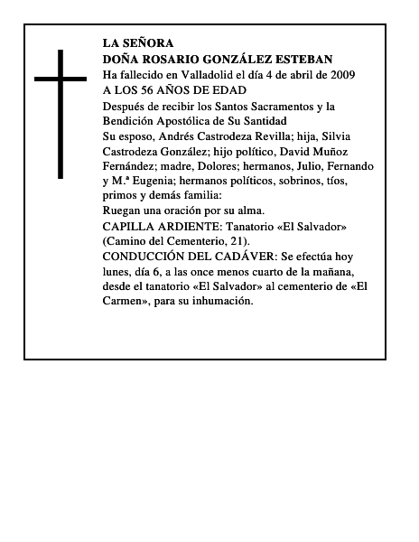 DOÑA ROSARIO GONZÁLEZ ESTEBAN