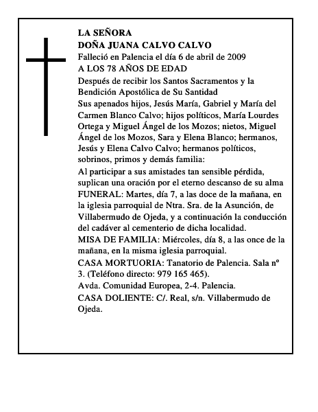 DOÑA JUANA CALVO CALVO