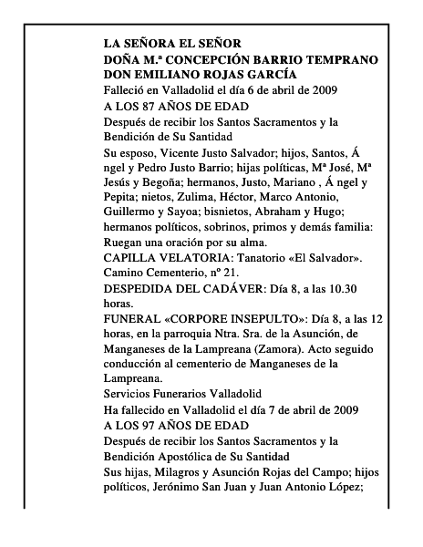DOÑA M.ª CONCEPCIÓN BARRIO TEMPRANO DON EMILIANO ROJAS GARCÍA