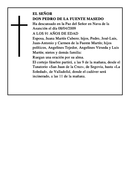 DON PEDRO DE LA FUENTE MASEDO