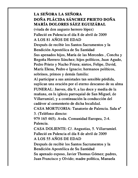 DOÑA PLÁCIDA SÁNCHEZ PRIETO DOÑA MARÍA DOLORES SÁEZ EGUIZÁBAL