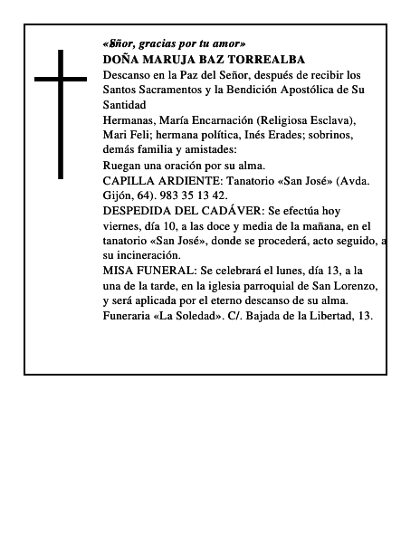 DOÑA MARUJA BAZ TORREALBA