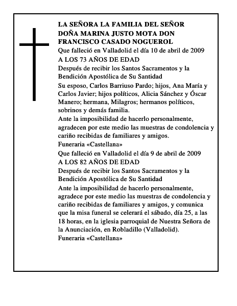 DOÑA MARINA JUSTO MOTA DON FRANCISCO CASADO NOGUEROL