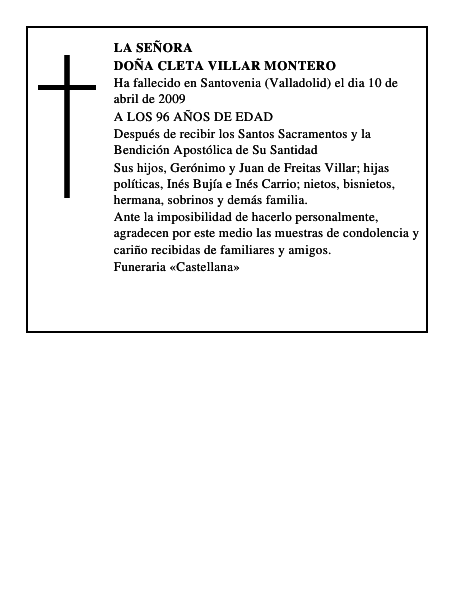 DOÑA CLETA VILLAR MONTERO
