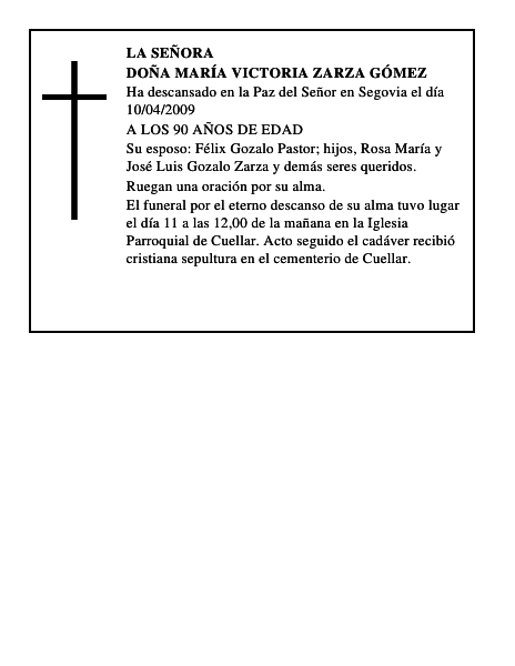 DOÑA MARÍA VICTORIA ZARZA GÓMEZ
