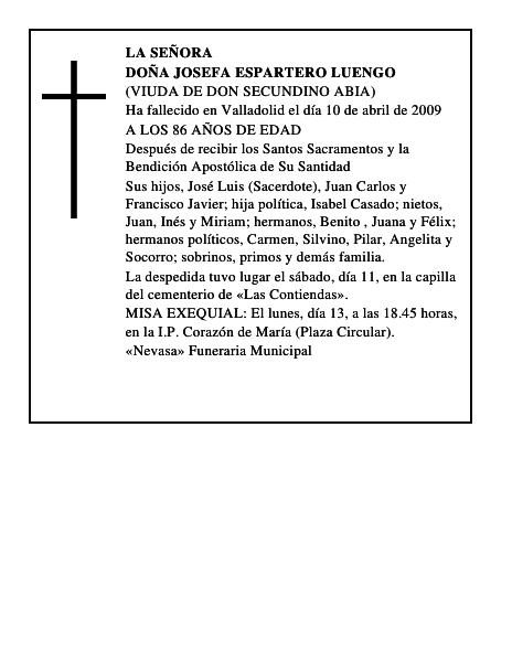 DOÑA JOSEFA ESPARTERO LUENGO