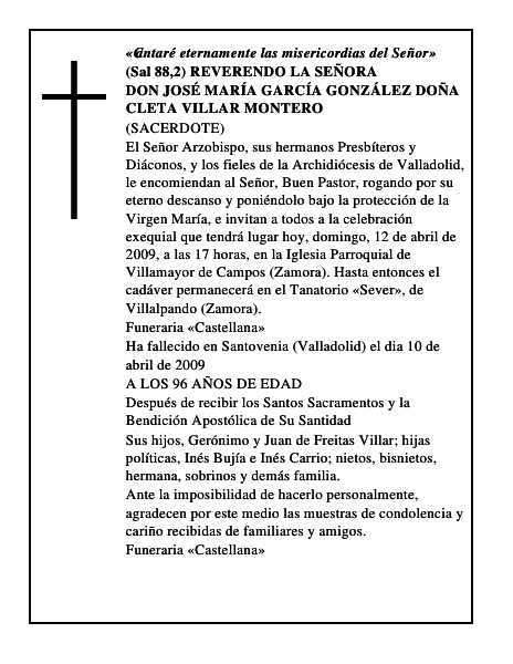 DON JOSÉ MARÍA GARCÍA GONZÁLEZ DOÑA CLETA VILLAR MONTERO