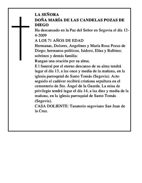 DOÑA MARÍA DE LAS CANDELAS POZAS DE DIEGO