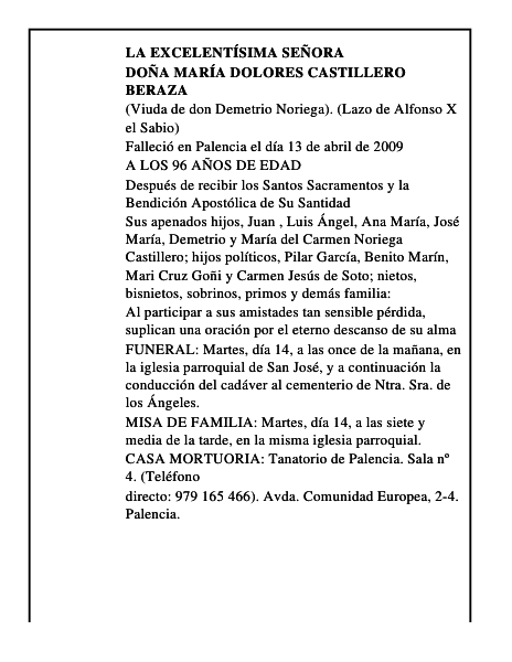 DOÑA MARÍA DOLORES CASTILLERO BERAZA