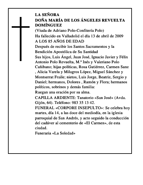 DOÑA MARÍA DE LOS ÁNGELES REVUELTA DOMÍNGUEZ