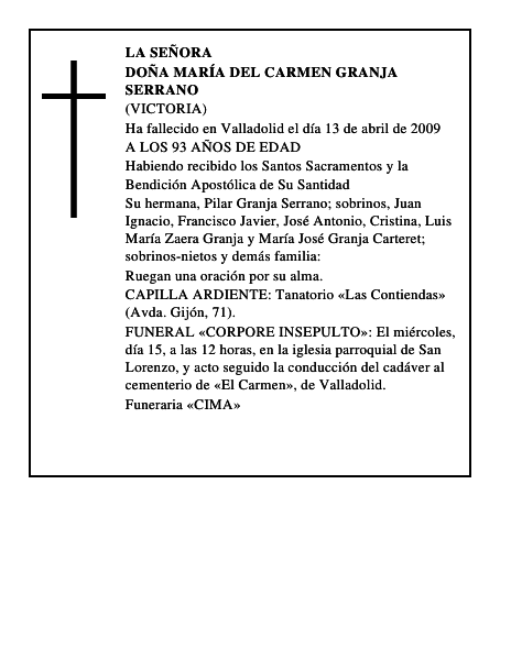 DOÑA MARÍA DEL CARMEN GRANJA SERRANO