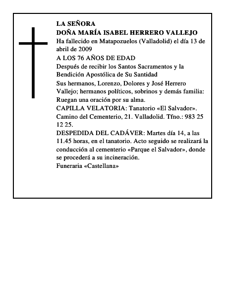DOÑA MARÍA ISABEL HERRERO VALLEJO