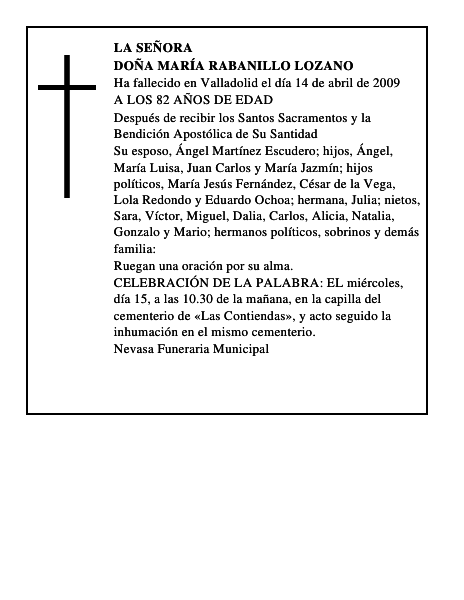DOÑA MARÍA RABANILLO LOZANO