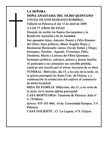 DOÑA ANASTASIA DEL OLMO QUINTANO