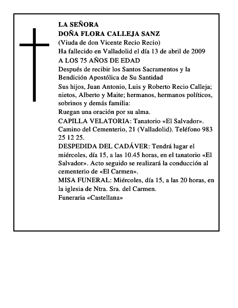DOÑA FLORA CALLEJA SANZ
