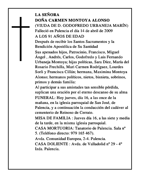 DOÑA CARMEN MONTOYA ALONSO