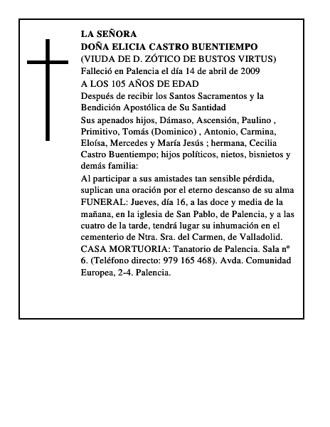 DOÑA ELICIA CASTRO BUENTIEMPO